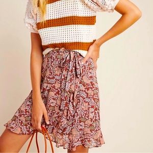 Anthropologie brown floral skirt NWT